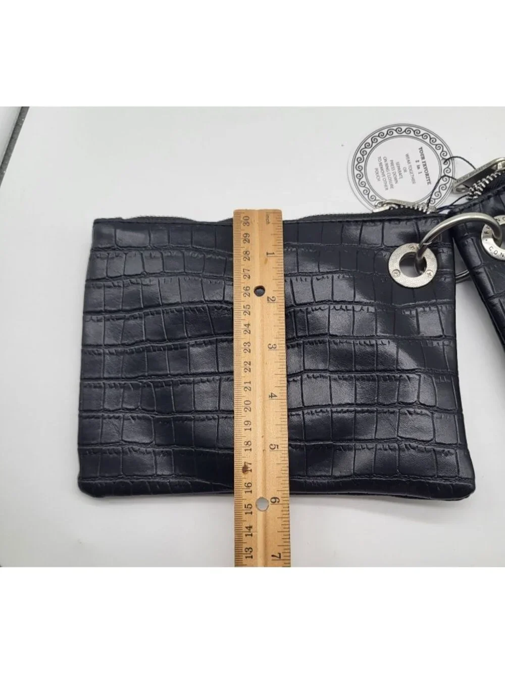French Connection Dale Double Slim Pouches Croc Print Black Travel Accessory